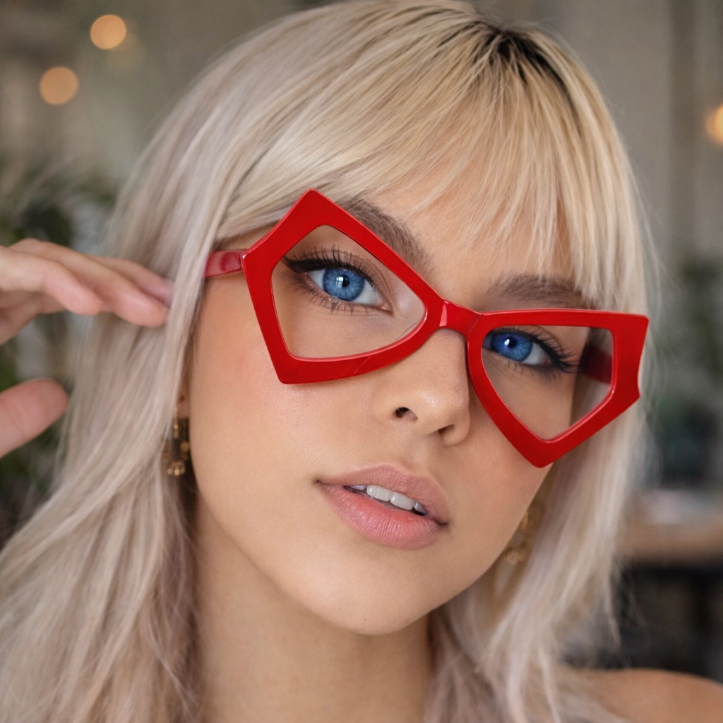 Bold Rhombic Cat-Eye Glasses – Red