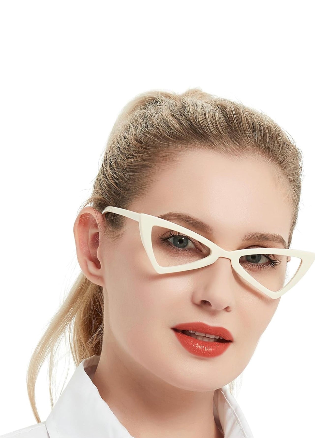 Sleek Retro Cat-Eye Glasses – White