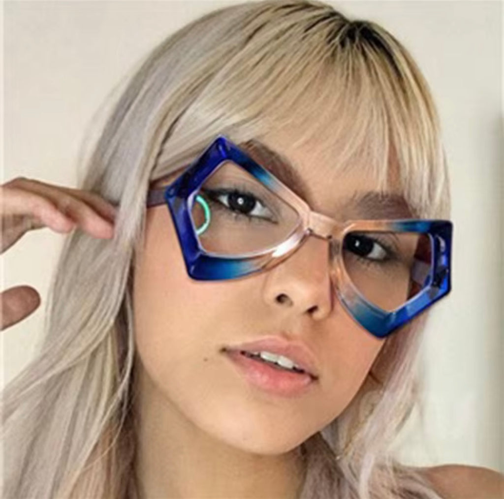 Bold Rhombic Thick-Frame Eyeglasses – Trendy European Cut, Blue-Light Friendly