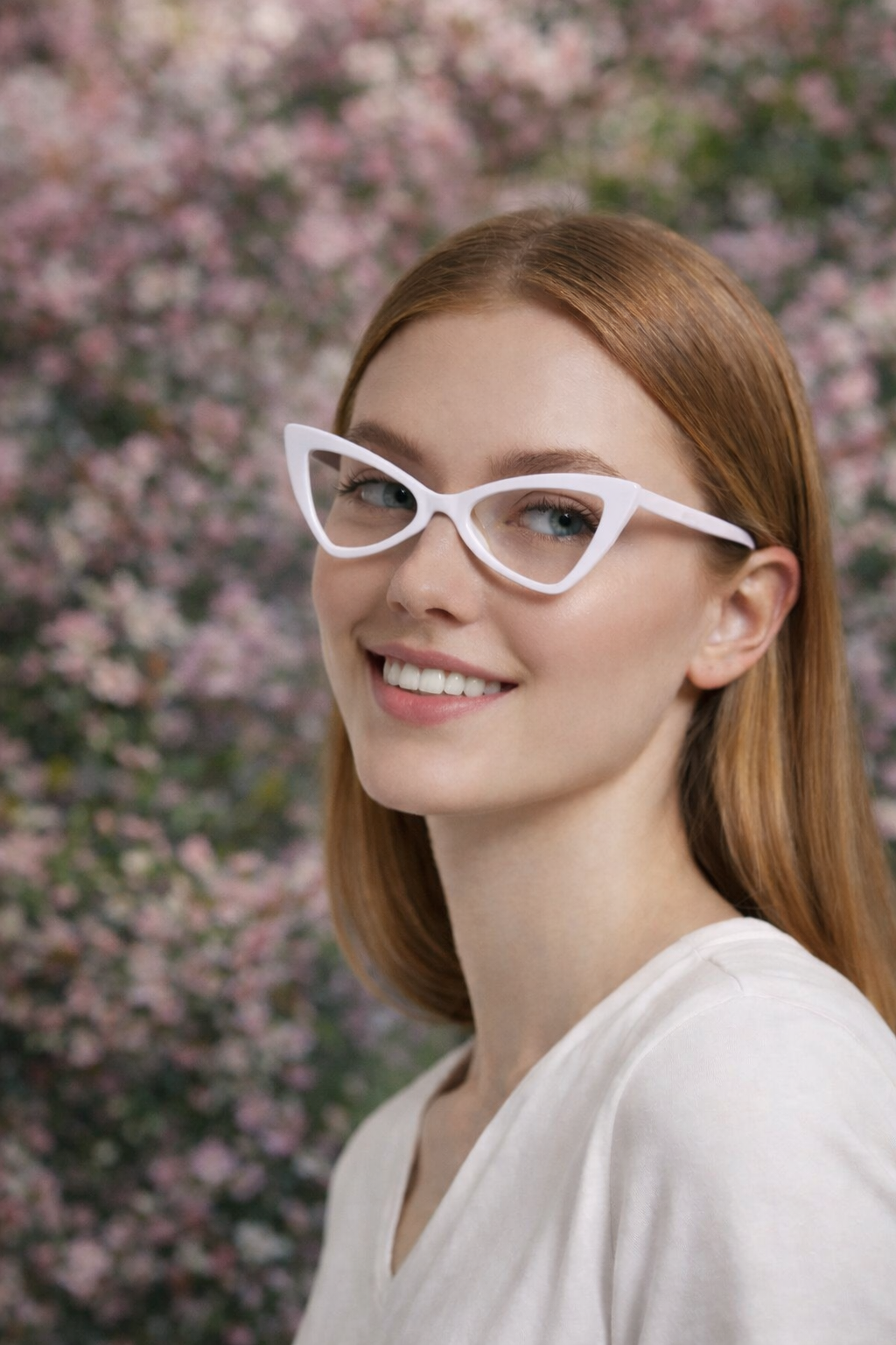 Sleek Retro Cat-Eye Glasses – White
