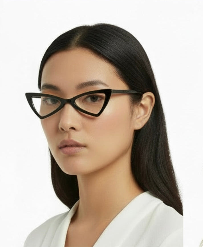 Sleek Retro Cat-Eye Glasses – Black